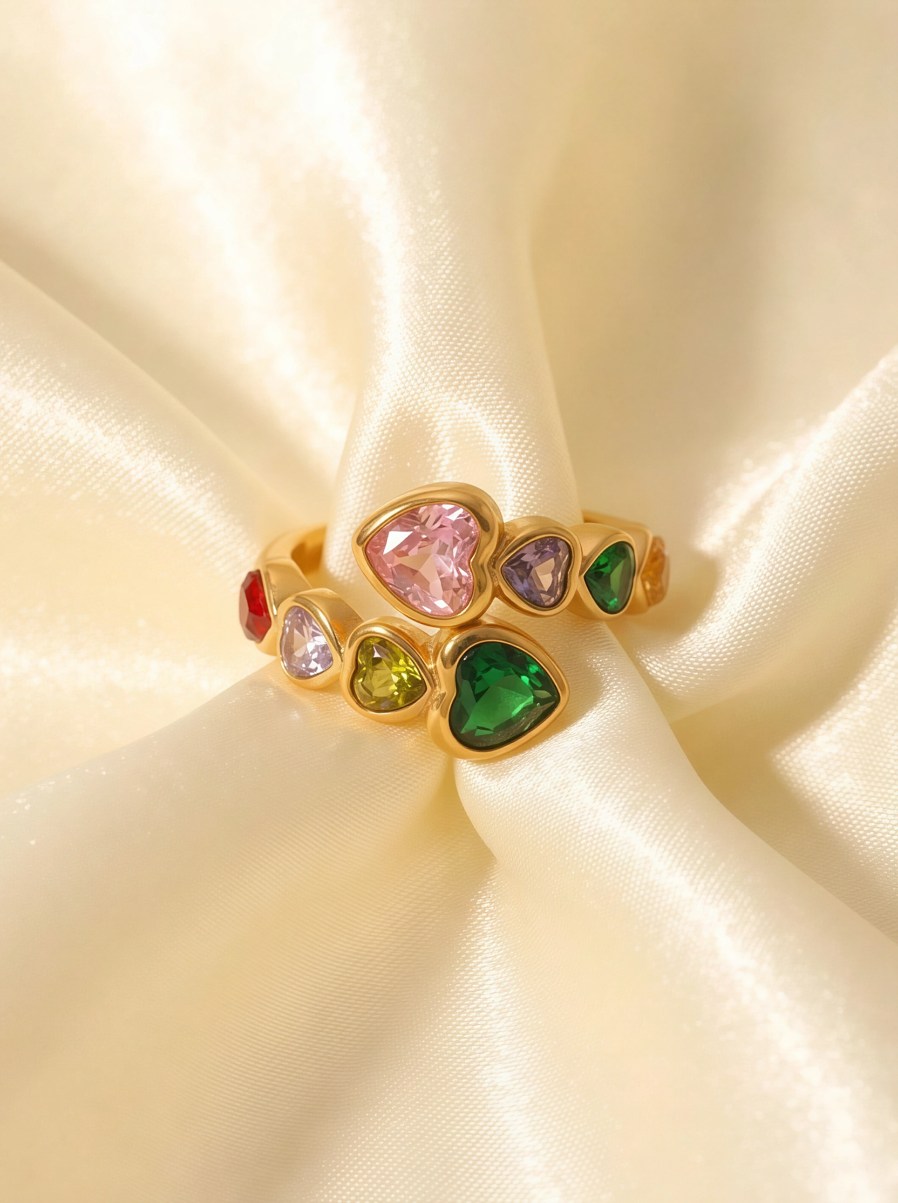 Chloe rainbow heart ring, gold plated